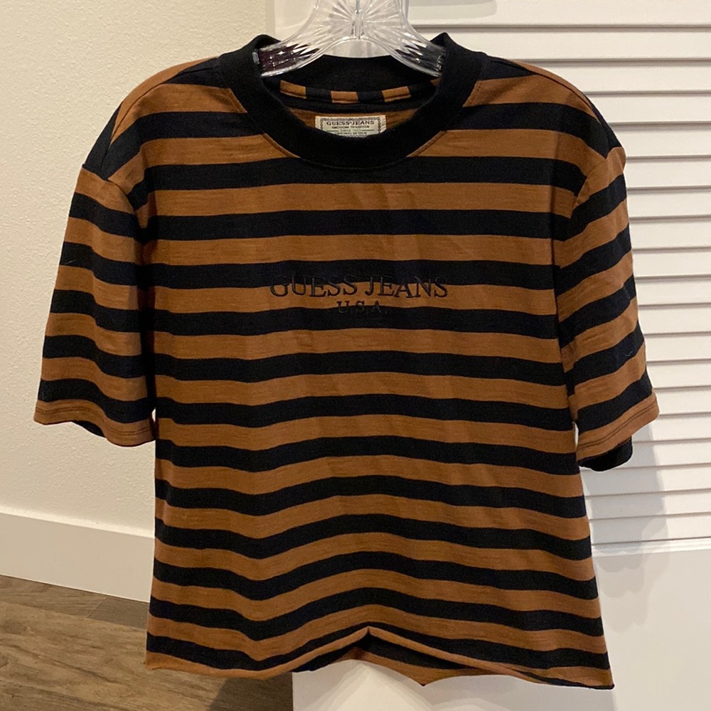 Guess Striped Tee in Black and Brown